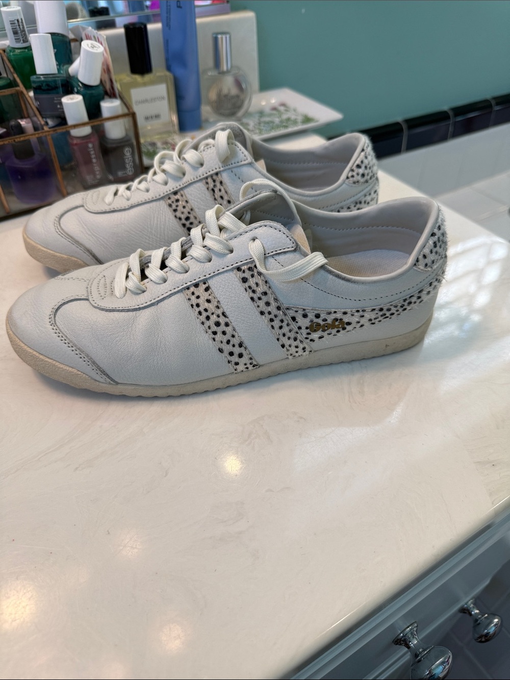 Gola White Leather Bullet Sneakers with Black Speckle Trim